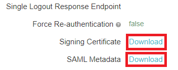 The Single Logout Response Endpoint section with the Download link outlined in red.