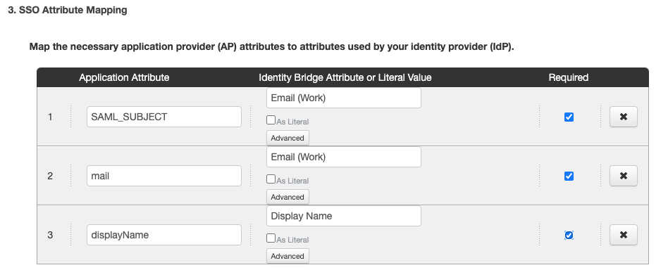 Screen capture of PingOne SSO Attribute Mapping section with SAML_SUBJECT, mail, and displayName listed as Application Attributes.