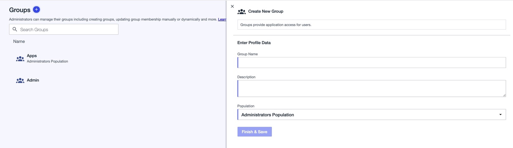 Screen capture of Create New Group section.