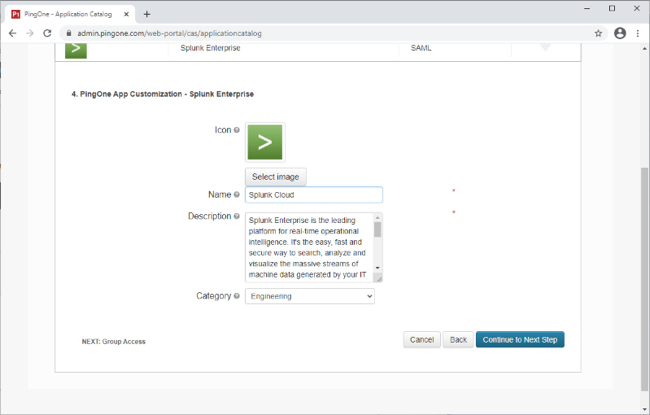 Screen capture of the App Customization - Splunk Enterprise section of the Application Catalog.