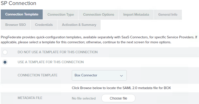 An image of the Connection Template screen.