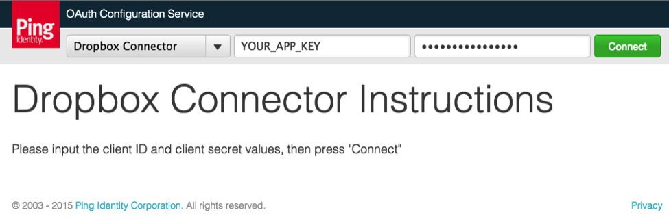 Screen capture of the Ping Identity OAuth Configuration Service.