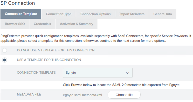 Image of the Connection Template screen.