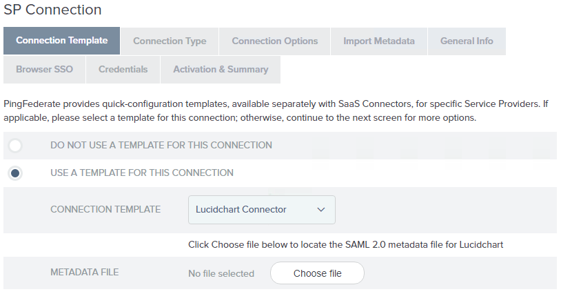 Image of the Connect Template screen.