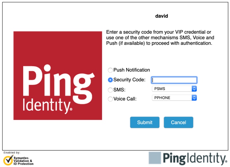 The Symantec VIP Adapter sign on page