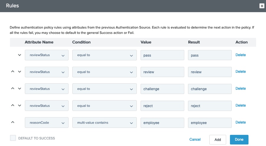 Branching the authentication policy based on the