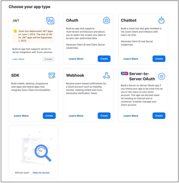 Screen capture of the Choose your app type page.