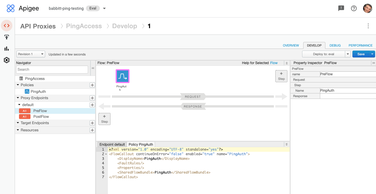 A screen capture showing the Flow Callout Policy in the PreFlow tab.