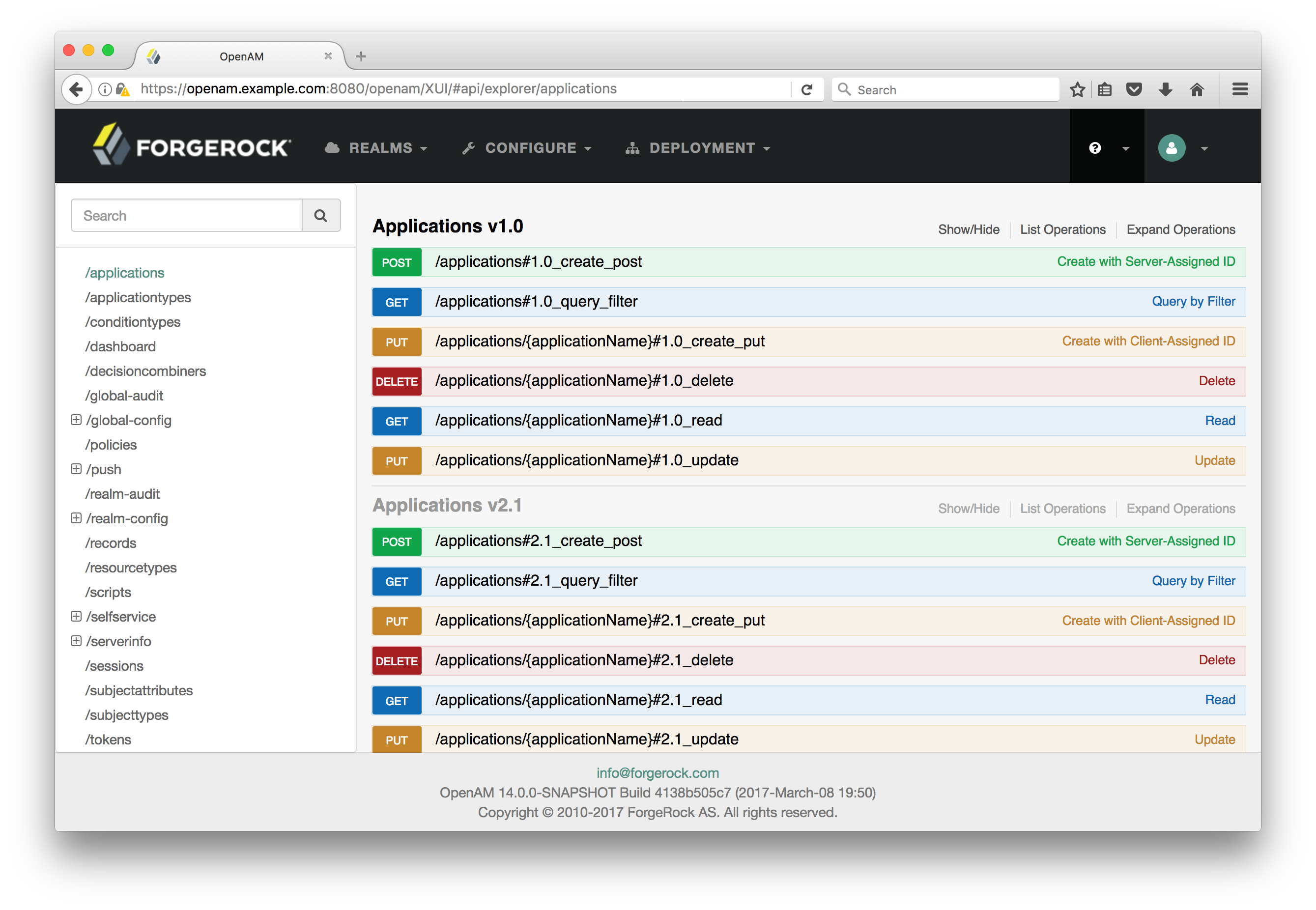 API Explorer page, which is accessible from the AM admin UI