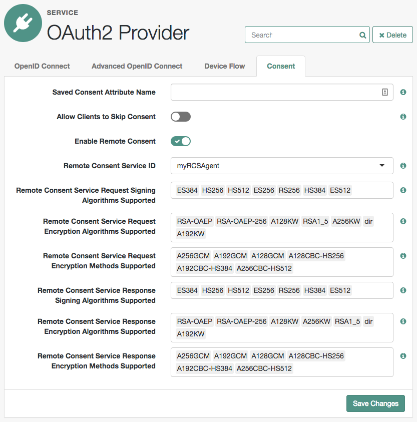 Configure the service ID, and encryption and signing properties.