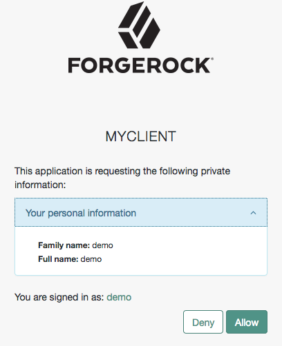 The OpenID Connect consent page can show the values associated with the claims that make up the requested scopes.