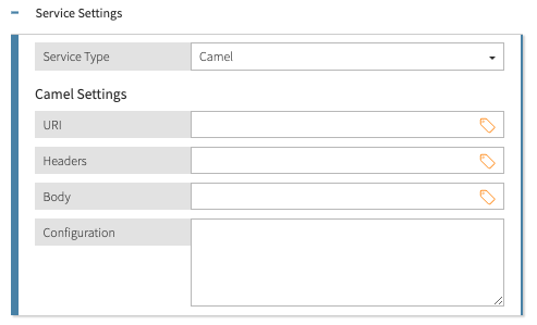 Screen capture of the Camel service settings