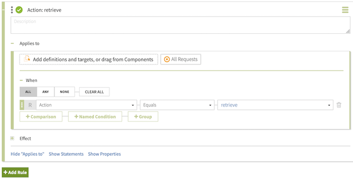 Screen capture of the rule to permit retrieval of User resources, configured as specified