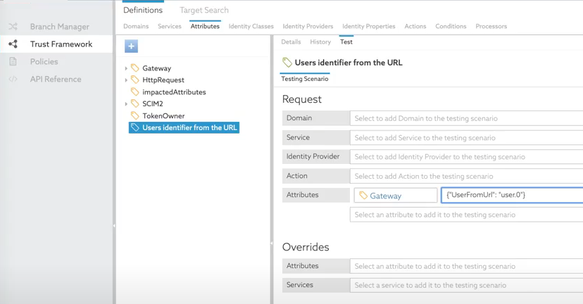 Screen capture of test where the request sets a Gateway attribute, configured as specified