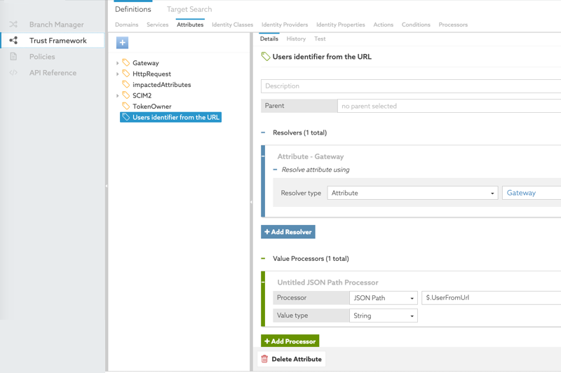 Screen capture of the attribute to pull UserFromUrl from the object, configured as specified