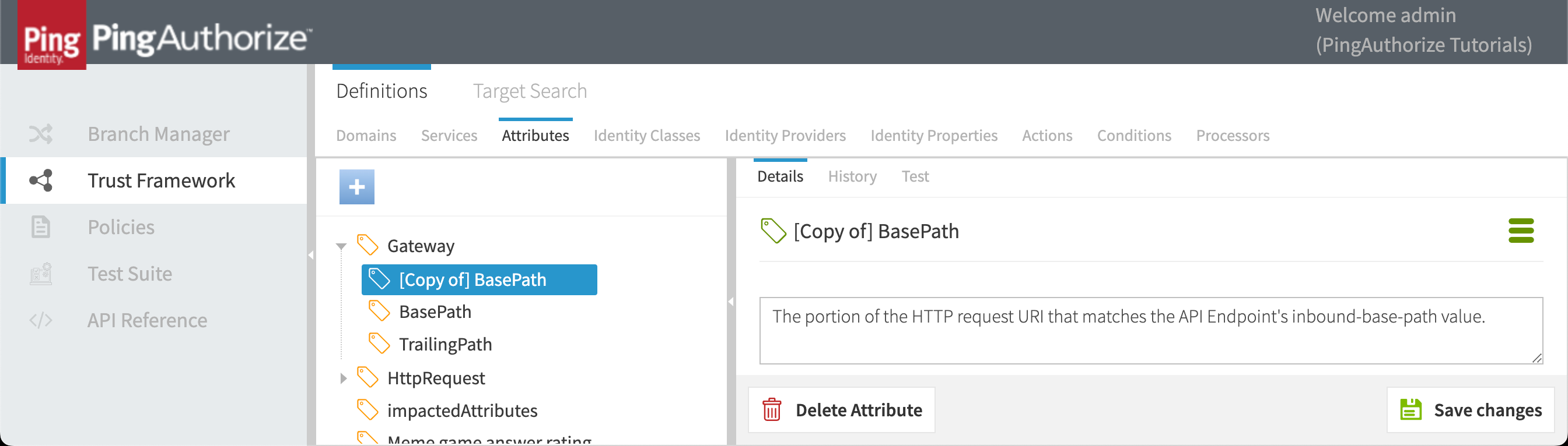 Screen capture of a duplicate Trust Framework attribute created using Make Copy.