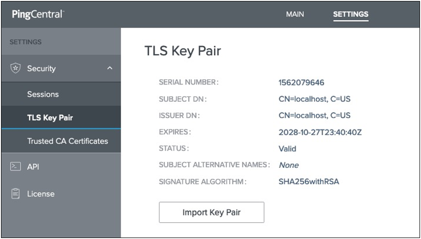 Example of the TLS Key Pair page.