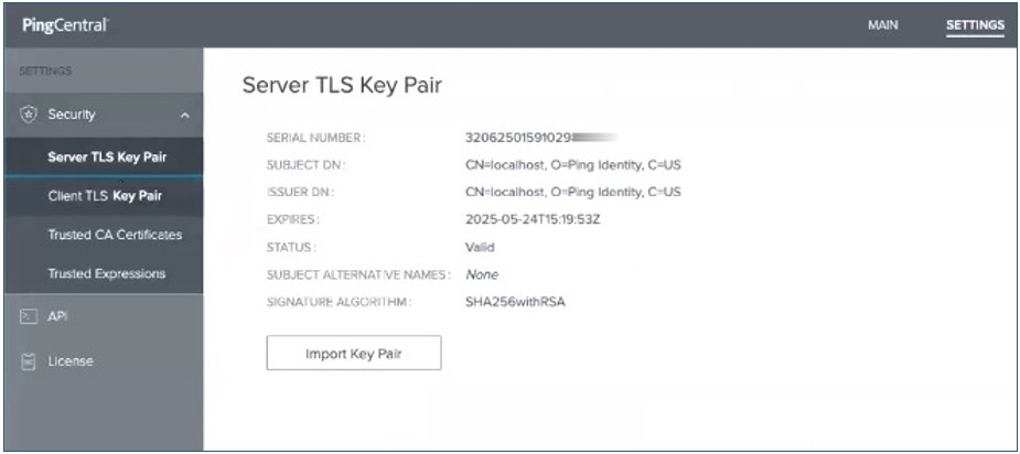 Example of the TLS Key Pair page.