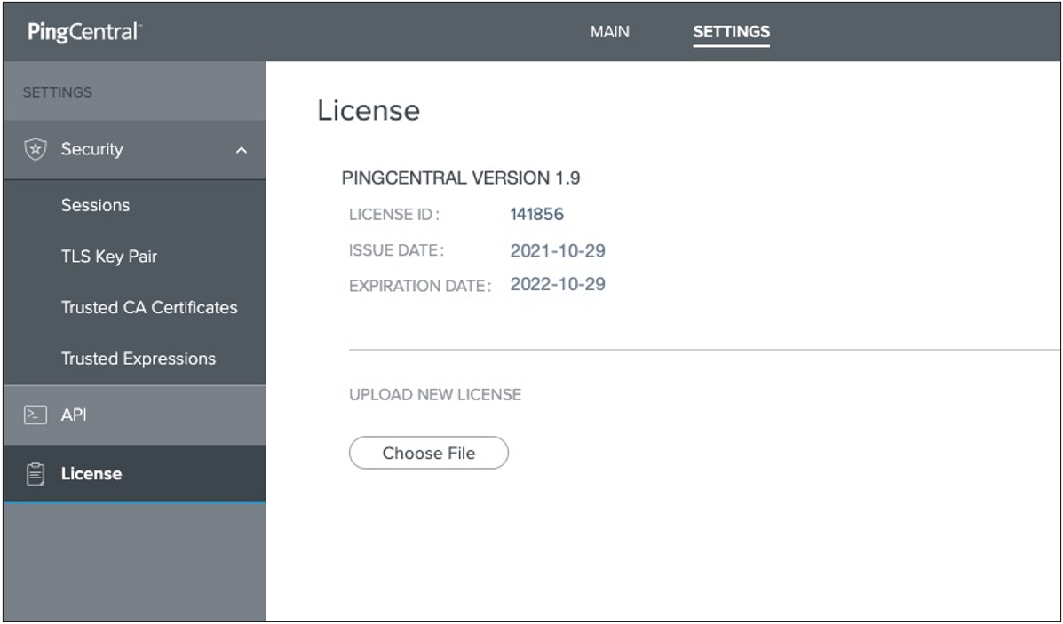 A screen capture of the License page that displays details regarding the license.