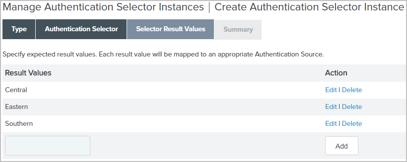 A screen capture illustrating three result values: Central, Eastern, and Southern.