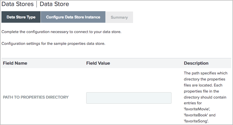 A sample screenshot of the Configure Data Store Instance tab.