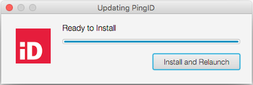 A screen capture of the Updating PingID window that displays the Ready to Install progress bar.