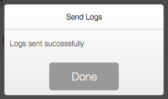 Screen capture showing the Send Logs confirmation message in .