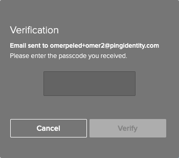 A screen capture of the Email Verification window requesting you to enter the one-time passcode in the Enter passcode field.