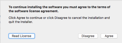 A screen capture of the Software License Agreement message.