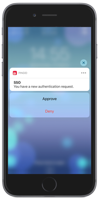 A screen capture of the PingID authentication request on a locked phone with the Approve or Deny option.