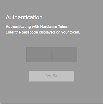 A screen capture of the Authentication window requesting the OTP displayed on the hardware token.