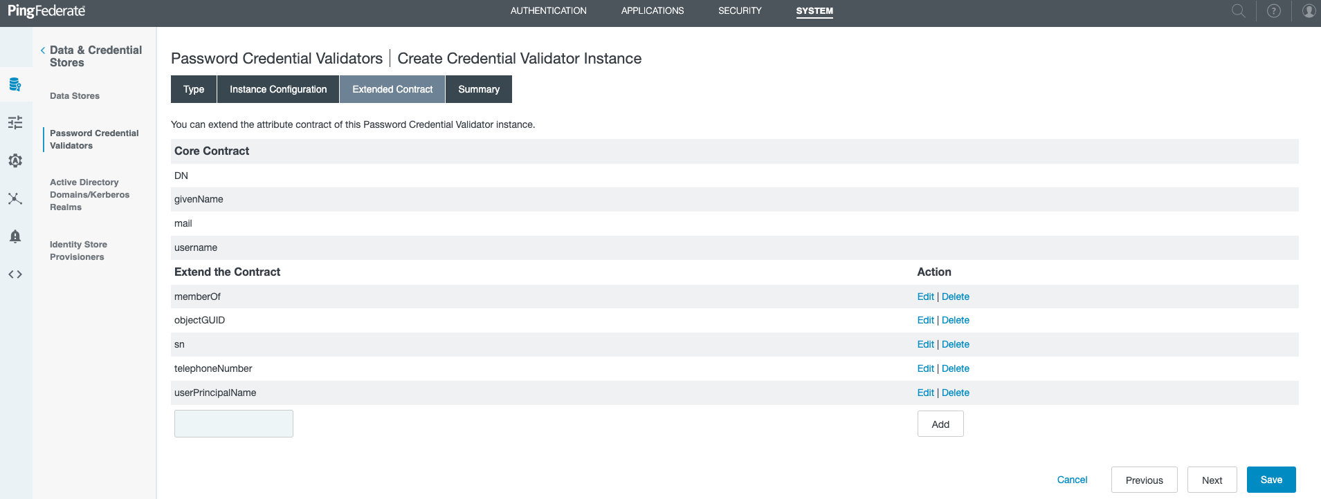 A screen capture of LDAP attributes added to the contract.