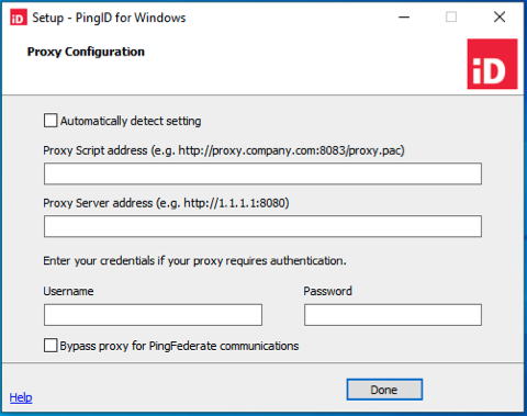 A screen capture of the Proxy Configuration in Windows login installation.