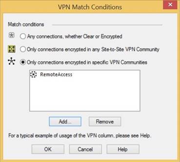 A screen capture of the VPN Match Conditions window.