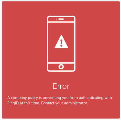 Image of the PingID mobile app showing the general Error message.