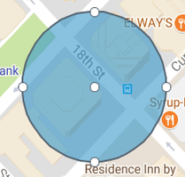 A screen capture of the blue circle on a map defining the office area.