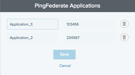 A screen capture of the PingFederate Applications editing window.