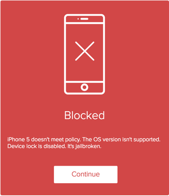 Image of the PingID mobile app showing the Blocked error message.