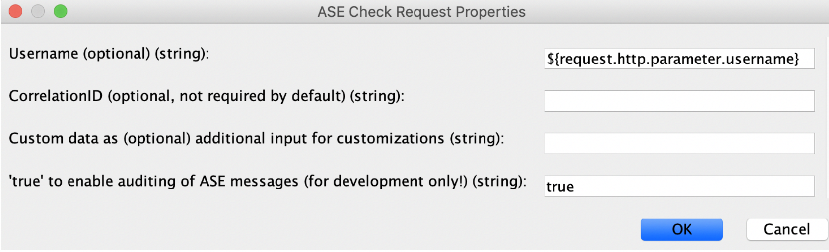 A screen capture of the ASE Check Request Properties menu.