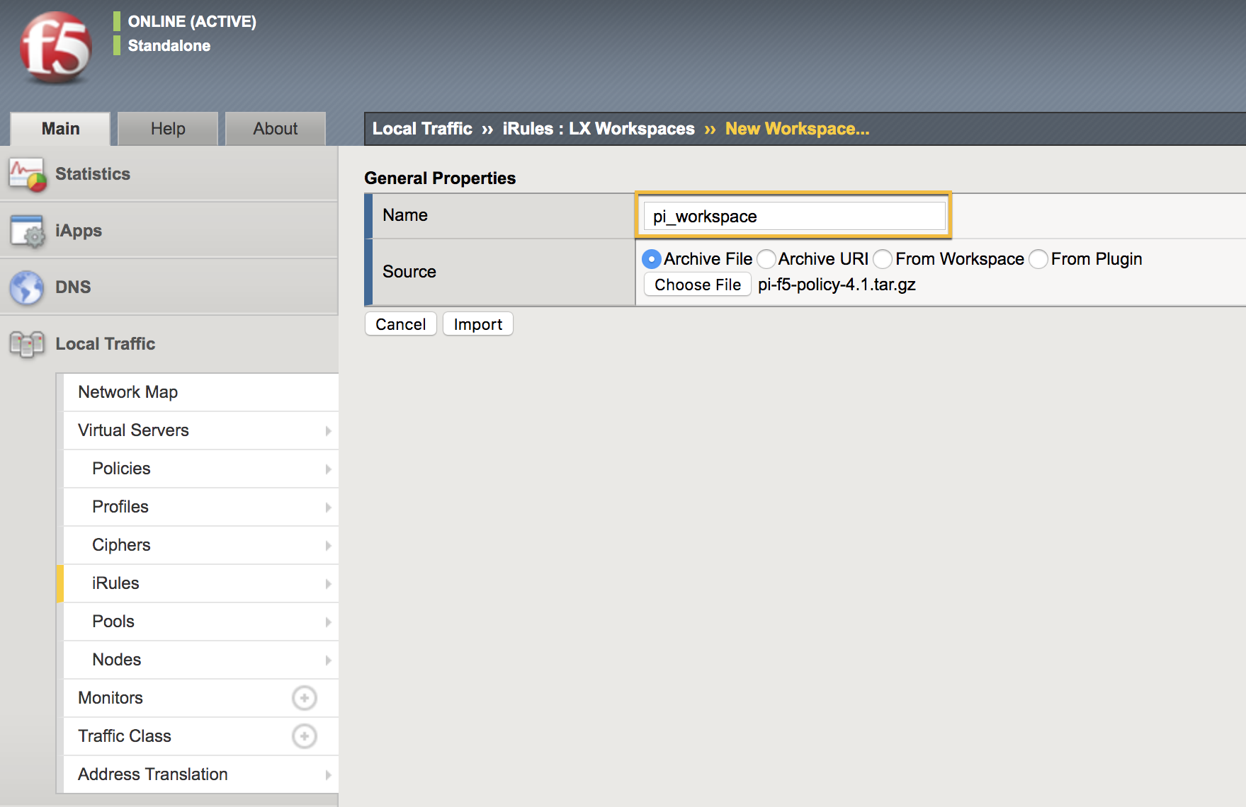 A screenshot of the New Workspace page with the Name field highlighted with a yellow square.