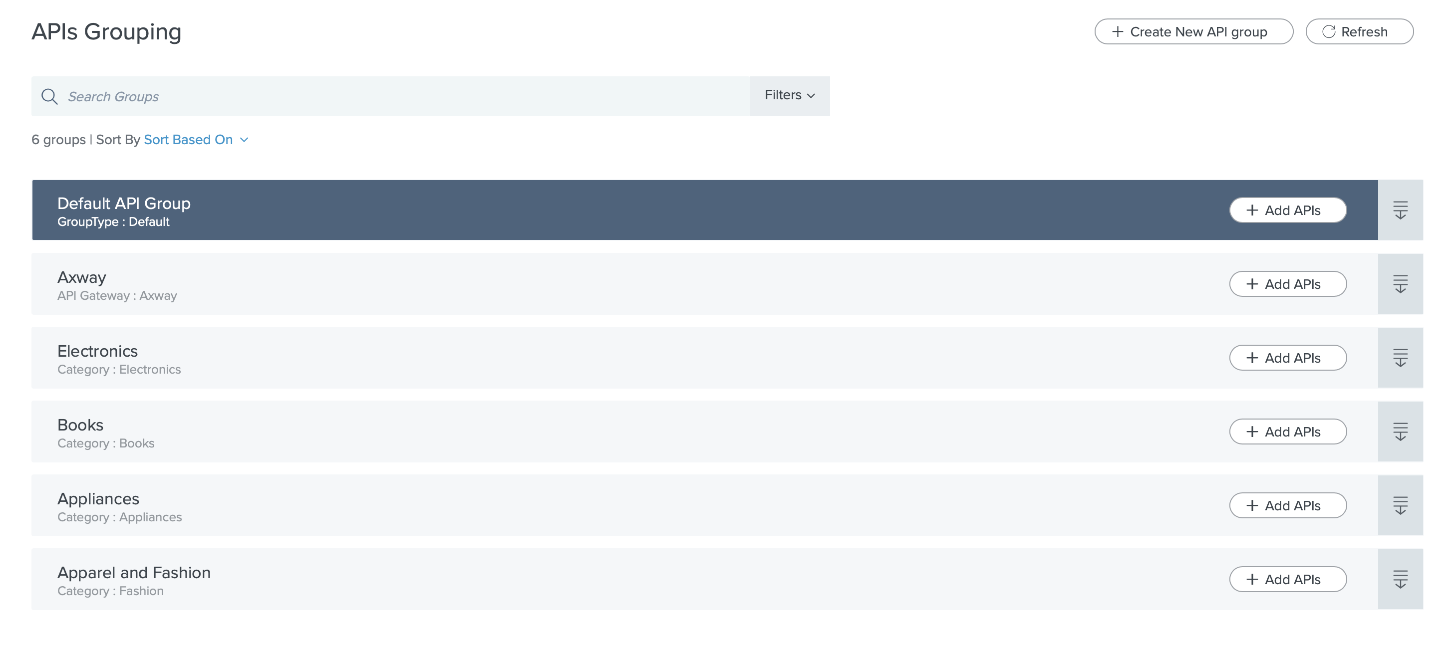 Screen capture of PingIntelligence APIs grouping.