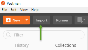 Screen capture of Postman showing the Import button.