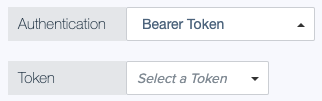 Screen capture showing the Token selection list for Bearer Token authentication.