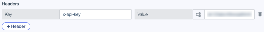 Screen capture showing the Key and Value HTTP service header settings.