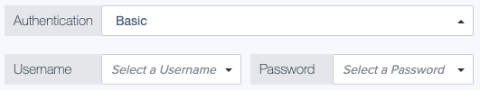 Screen capture showing the Username and Password settings for Basic authentication.