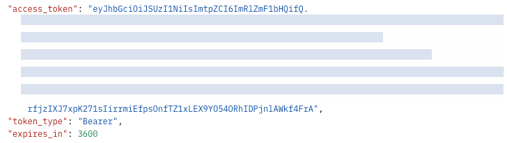 Screen capture of the access token response body in Postman.