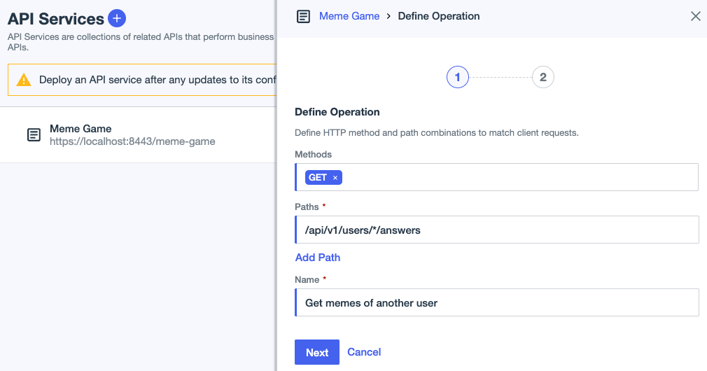 Screen capture of the Create Operation window showing Method, Paths, and Name settings.