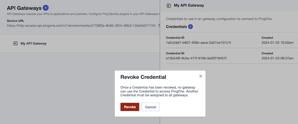 Screen capture of the Revoke Credential window being displayed