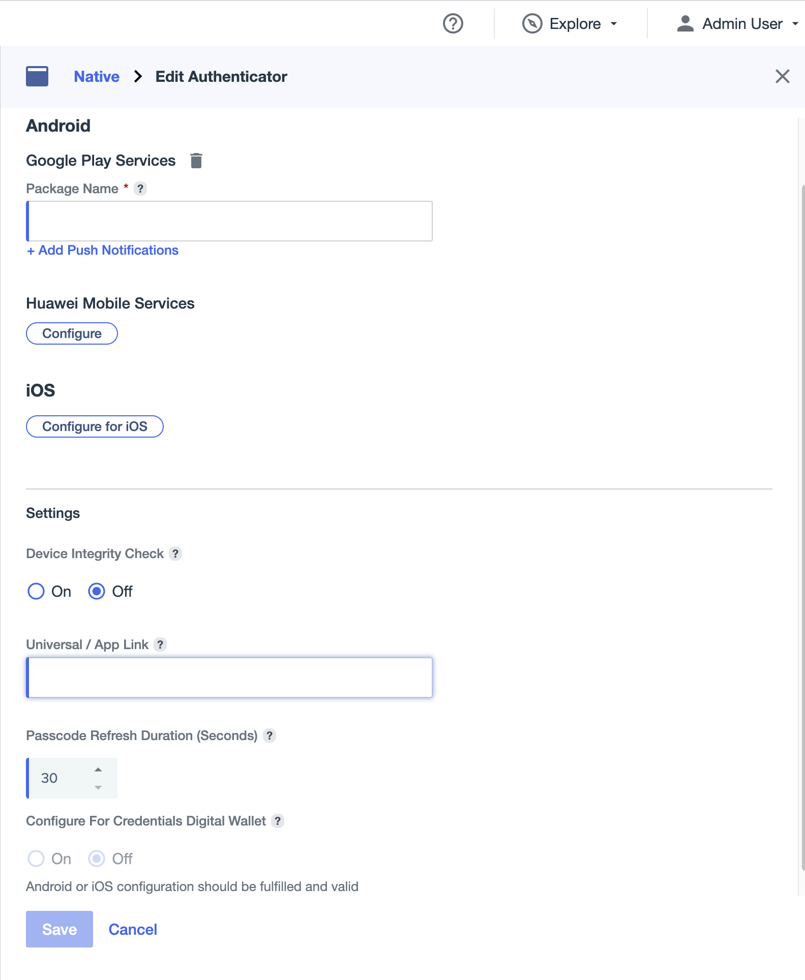 Screen capture of the application details panel which the admin can choose to configure.