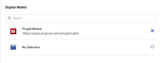  A screen capture of the PingID digital wallet selected.